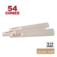RAW 54 Organic 1 1/4 Cones - Sturdy W Gallery Box - Pure Hemp 1.25 84mm Pre-Rolled Cones - 26mm Filter Tips - Natural Unbleached Unrefined Rolling Papers - 50 + Bonus Pack