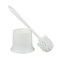 Home Basics Plastic Toilet Brush with Compact Holder, for Bathroom Storage - Sturdy, Deep Cleaning, White