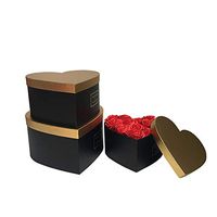 3pcs/Set Golden Cover Heart-Shape Gift Box Florist Packing Flower Wedding Party Valentine's Day/Mother's Day Present Packing Box (Black)