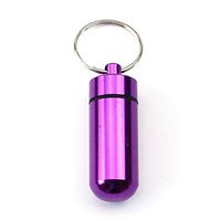 Waterproof Keychain Pill Container Drug Box Cases, Portable Emergency Aspirin & Nitroglycerin Medicines Bottle with Key Ring, Purple