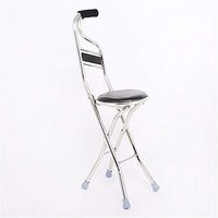AILSAYA Elderly Care Cane Stick 2 on Four Legs Folding Outdoor Folding Cane Folding Chair for Seat Stainless Steel Casual Elders Cane Stainless Steel Folding Chair Stick Crutches Camp Portable,Black