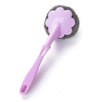 Gessppo Cleaning Brush Bathroom Kitchen with Handle Wire Ball Brush Dishwashing Pot Brush (Purple)