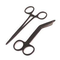 LAJA IMPORTS Heavy Duty All Black Lister Bandage Trauma Shears Scissors + Hemostat Forceps Straight Premium Quality (4.5" Scissors + 5" Straight Hemostat)