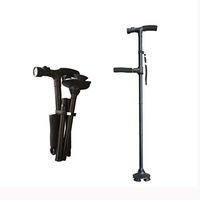 Travel Folding Telescopic Cane Elderly Double Handle Cane Portable Outdoor Climbing Cane with Led Light and Cushion Handle for Arthritis Seniors Disabled and Elderly Best Mobility Aids Cane