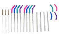 Wellness 3PK Reusable 10.5in Straws | Stainless Steel Metal | Silicone Tips | Includes Cleaning Brush