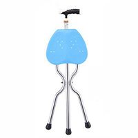 DSHUJC Aluminum Alloy Cane Stool Massage Panel Double Curved Reinforcement Support Non-Slip Rubber Foot Cover Three-Legged Cane Seats,A