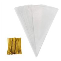 100 Pcs 14.6 * 7 Inch Clear Plastic OPP Bags Cellophane Triangle Treat Bags Candy Cello Bags with Twist Ties for Candies, Cookies, Popcorn and More