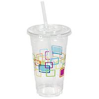 Party Dimensions Nicole 10 Count Deco Plastic Printed Cups with Lids and Straws, 24-Ounce, Multicolor