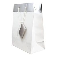 JAM PAPER Gift Bags with Rope Handles - Medium - 8 x 10 x 4- White Matte with Silver Top - 24/Box