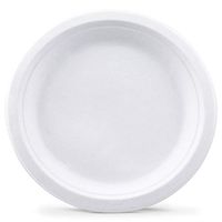 [125 Pack] 7 Inch Compostable Plates - White Bagasse Disposable Biodegradable Plate, Eco Friendly Sugarcane, Heavy Duty Microwave Safe Plastic Free Dinnerware for Camping Party Appetizer Pizza Dessert