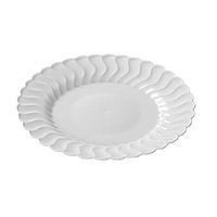 Fineline Settings 210-WH, 10.25-Inch Flairware White Plastic Dessert Plates, Party Catering Disposable Salad Dessert Round Dinner Plates (50)