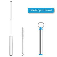 FUHAIHE Portable Reusable Drinking Straws,Stainless Steel Telescopic Straw, Three-Section Adjustable with Carry Case,Cleaning Brush, Keychain Clips