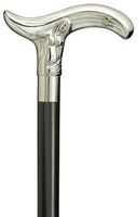 Walking Cane -Fair Maiden fritz style chrome plated brass handle set on a black hardwood shaft, 36" long, with rubber tip
