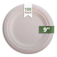 CaterEco Natural Bagasse Compostable Disposable Plates (100 Count) | 9” Eco Friendly Biodegradable Round Plate Set | 100% Tree-Free Paper Plates Alternative | For Parties, Dessert, Cake & More
