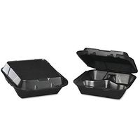 Genpak SN243-3L Snap-It Foam Hinged Carryout Container, 3-Comp, Black, 8-1/4x8x3,100/bg, 2 Bg/ct