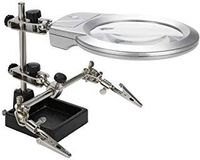 LED Light Magnifier, Steel Magnifier 5X Magnifying Glass, Desk Lamp Helping Hand Repair Clamp Dual Alligator Auxiliary Clip Stand Desktop Magnifying Glasses for Antique Jewelry Hobby Observation