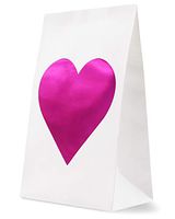 24-Pack Party Favor Bags with Magenta Pink Foil Heart Design, Birthday, Wedding, Bridal Shower Party Supplies, Treats, and Goodies, 5.3 x 8.75 x 3.2 Inches