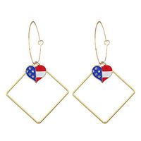 SuperUS Women's Earring Jewelry 4th of July American Flag Simple Independence Day Flag Star Large Metal Earrings Necklace