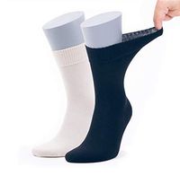 Bambooven Men's 2 Pairs Premium Diabetic Bamboo Lightweight Dress and Trouser Socks (Beige-Dark Blue)