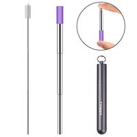 Reusable Stainless Steel Straws, URWILL Telescopic Metal Drinking Straws with Cleaning Brush, Eco-friendly Collapsible and Extendable Travel Straws with Metal Case