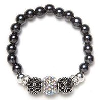 Black Magnetic Bracelet with Silver Beads & Crystal Rondelles (7")