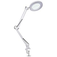 LED Magnifying Glass Desk Lamp with Clamp, 10 Levels Dimmable, 3 Color Modes,5X Magnification,Adjustable Swivel Arm Lighted Magnifier Light for Close Work Craft & Reading (White)