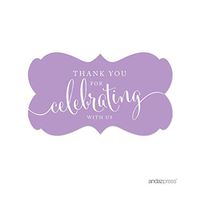 Andaz Press Fancy Frame Rectangular Label Stickers, Thank You for Celebrating with Us, Lavender, 36-Pack