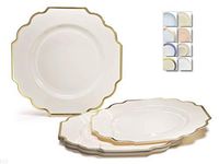 " OCCASIONS" 40 Plates Pack, Heavyweight Disposable Wedding Party Plastic Plates (10.5'' Dinner Plate, Imperial in Ivory & Gold)