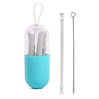 JiuQu Reusable Silicone Collapsible Straws with Travel Case, Portable Reusable Drinking Straws with Cleaning Brush, Food-Grade BPA-Free Silicone Straws for Daily and Travel Use (Gray)