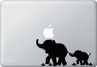 Mom and Baby Elephant - Design 1 - No Tree - MacBook or Laptop Decal Sticker (Color Variations Available) (7.5" w x 3.5" h) (Black)