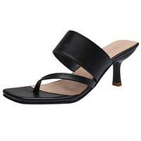 Cenglings Women Sexy Square Toe Clip Toe Shallow Sandals Party Cross Strap Slip On Sandals Stiletto Heel Pumps Slippers Slides(Black,37)