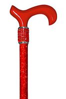 OrthoGlam “Broadway Red” Lightweight Crystal Bedazzled Cane – Fashionable Red Rhinestone Wooden Walking Stick for Balance Assistance