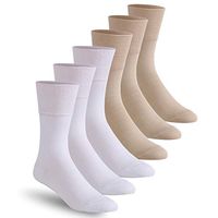 Diabetic Socks Womens, Feelwe Ankle Diabetic Socks Non-Binding Smooth Toe Socks Extra Wide Circulatory Crew Loose Socks for Men Women,Womens Diabetic Crew Socks Size 9-11,6 Pairs-White/Beige M