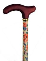 Walking Cane Primrose. This Walking Stick Cane has an Elegant Ladies Primrose Print on Maple Wood Shaft. This Walking aid has a Countour Wood Fritz Handle. Weight Capacity 250 lb 35" Long