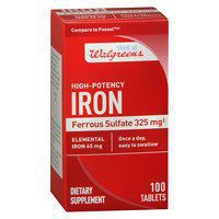 Walgreens High-Potency Iron 65mg, Ferrous Sulfate 325mg, Tablets, 100 EA - 2pc