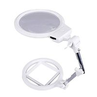 Loupe Desktop Illumination Magnifying Glass with 2 LED Light 2X 6X HD Lens for Reading Book Jewelry Identification Watch DIY Crafts Engraving and Repair ABS Magnifying Glass