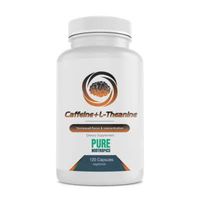 Pure Nootropics - Caffeine + L-theanine 300 mg Capsules | 120 Veg Cap Value Pack | Focused Energy Fortified with Amino Acids | All Natural Anxiety Relief | Fast Acting Morning Super Stack Brain Blend