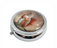 Hiutong Red Squirrel Custom Round Silver Glass Pill Case Metal Decoration Box Unique Gift