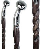 Black Hame Chrome Plated Handle Walking Stick with Twisted Ash Wood Shaft