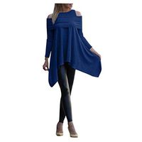 Aniywn Plus Size Women Autumn Spring Pullover Sweatshirt Long Sleeve Irregular Cold Shoulder Long Sleeve Tops Blue