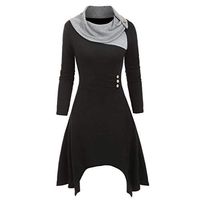 Jocund Stylish Women Dress Plus Size Scarf Neck Buttons Patchwork Tops Asymmetrical Knitted Dress