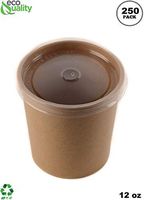 [250 Pack] 12 oz Disposable Kraft Paper Soup Containers with Plastic LIDS - Half Pint Ice Cream Containers, Frozen Yogurt Cups, Restaurant, Microwavable, Take Out, Food Storage, Recyclable