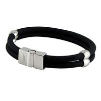 Power Ionics Health Titanium Magnetic Bracelet for Men energy Double Wristband for Women 3000ion Black 8.5" (22 Centimeters)