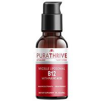 PuraTHRIVE Vitamin B12 Liquid Drops with Fulvic Acid. Liposomal B12 in Methycobalamin Form for Maximum Absorption and Potency. Vegan Friendly, GMO Free, Made in USA.