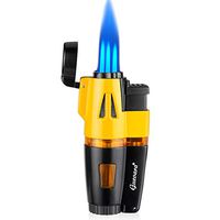 Cigar Lighter Torch Lighters Butane Refillable Lighter High Quality 3 Jet Flame Strong Flame Windproof with Punch (No Fuel Include)