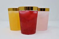 Gold Rimmed Clear Plastic Cups Set of 50 by Perfect Party Supplies - 10 Oz Recyclable, Reusable and Disposable Drinking Cups - Plastic Wine Cup Tumblers for Anniversary, Bachelorette Party or Wedding