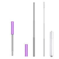 Reusable Telescope Straw, Portable Stainless Steel Collapsible Straws with Metal Case and 1 Cleaning Brush,Flexible Folding Drinking Straw for Home, Office and Travel(Silver Case)