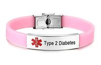 JF.JEWELRY Pre-Engraved Type 2 Diabetes Medical Alert ID Bracelet for Men Women Silicone Band Adjustable-Pink