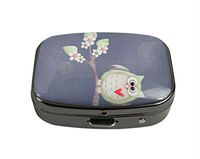 XUTAI Custom Personalized Square Stainless Steel Gun Silver Glass Travel Pill Case Vitamin Decoration Box (Cute Owl)
