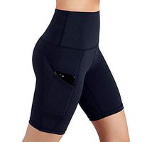 Amiley Women’s High Waist Out Pocket Yoga Short Legging Tummy Control Pants Workout Leggings Running Tights Non See-Through (Medium, Navy)